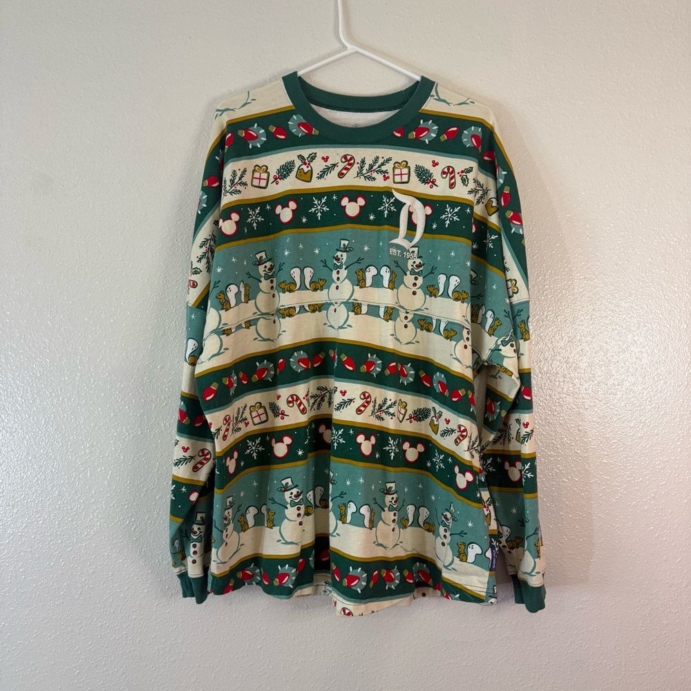 Disney spirit jersey Christmas 2022 green and Cream Long Sleeve Tee XXL